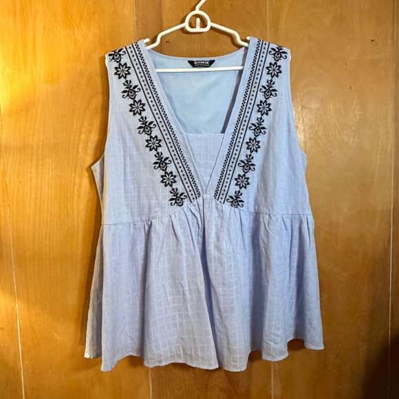 BloomChic Embroidered Cotton Baby Blue Sleeveless Peasant Top Blouse 18-20 - Picture 5 of 7